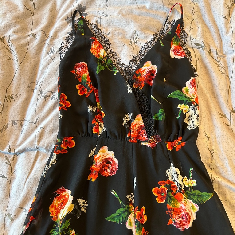 Floral maxi dress, low back, front slit